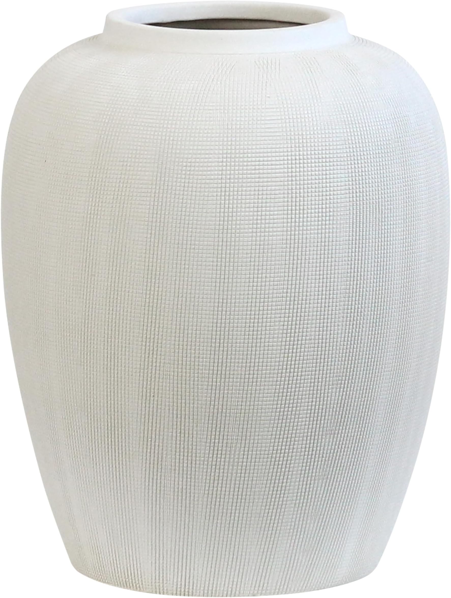 Grand Vase De Sol Blanc, Design Nervuré, Décoration Moderne, Hauteur 48 Cm, Uniquewise
