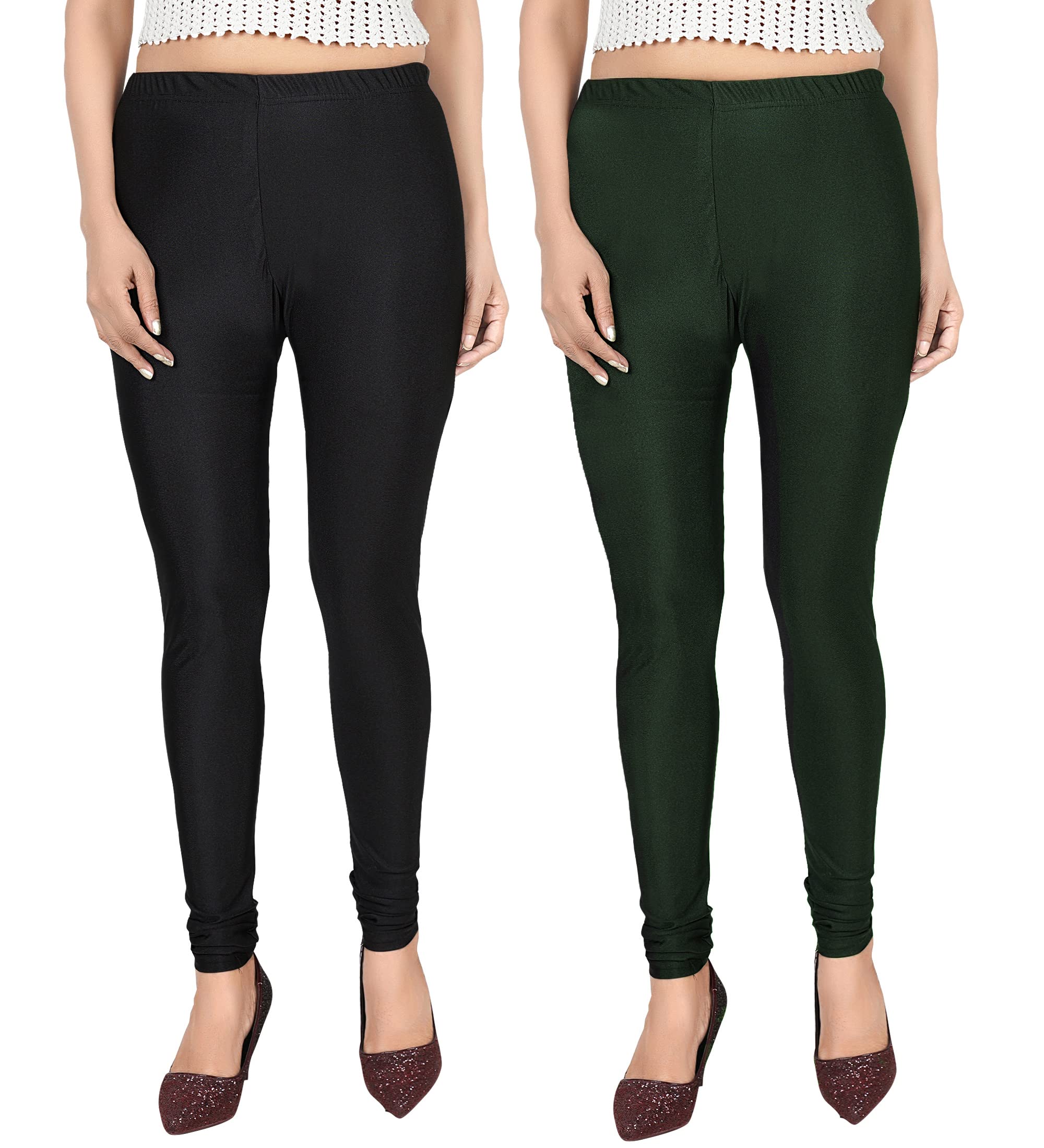 PT Stretchable fit Satin Shiny Lycra Shimmer Chudidar Leggings in Wide Shades of Vibrant Colors in Regular and Plus Size Colors Pack of 2