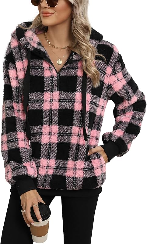 Yanekop Womens Fleece Pullover Oversized Sherpa Jacket Half Zip Pullover image 4