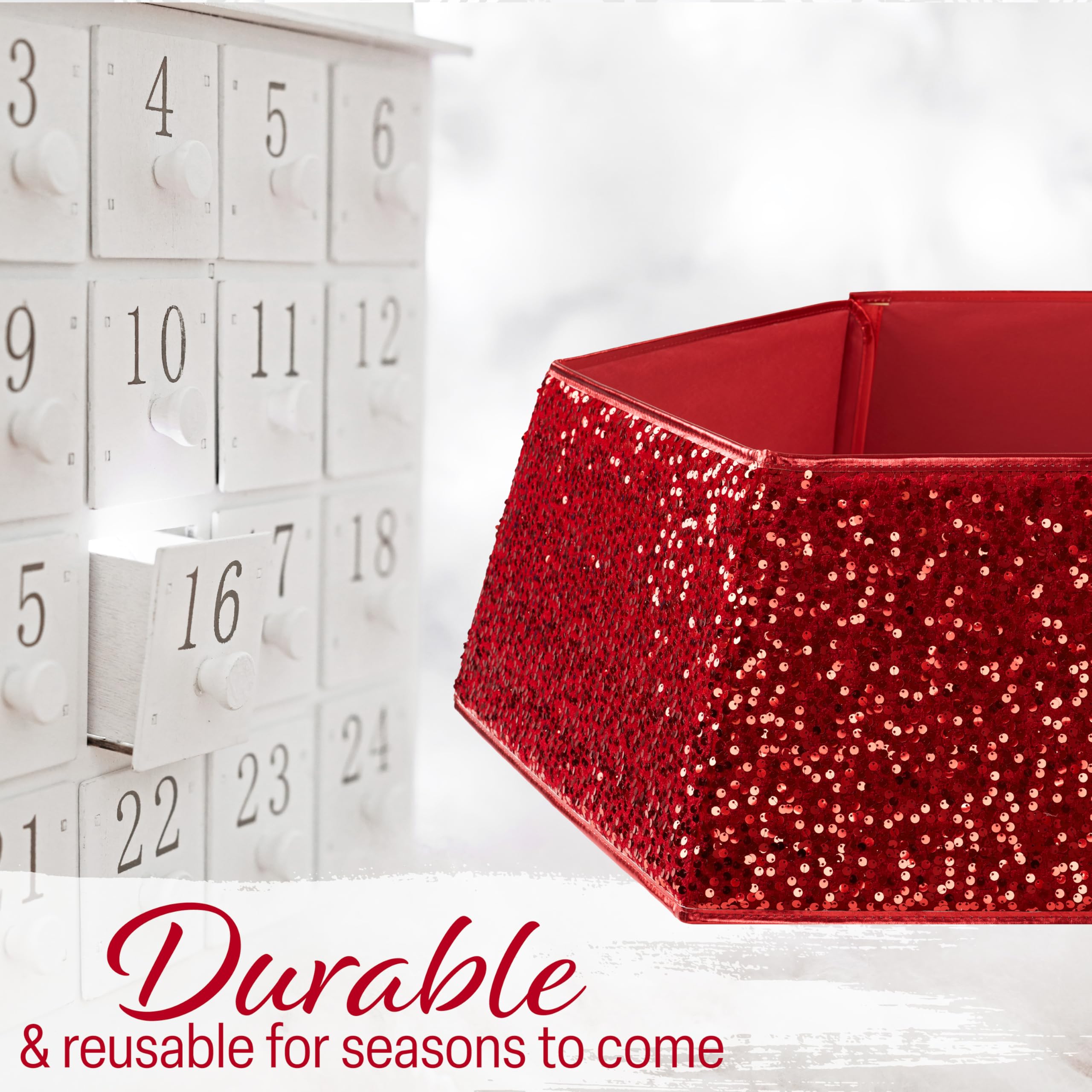 DECO EXPRESS Jupe de Sapin de Noël à Paillettes, Cache Pied Sapin de Noel Élégant, Col Festif, Décoration Fête Xmas, Réunions Familiales, 40x25 cm ( Paillettes Or, Haut 40 cm/Base 68 cm