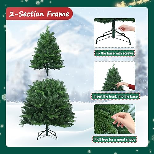Miniatura 3 de Árbol de Navidad artificial sin luz de 5 pies, árbol de Navidad de abeto verde festivo con 723 puntas de rama, árbol de Navidad realista de abeto
