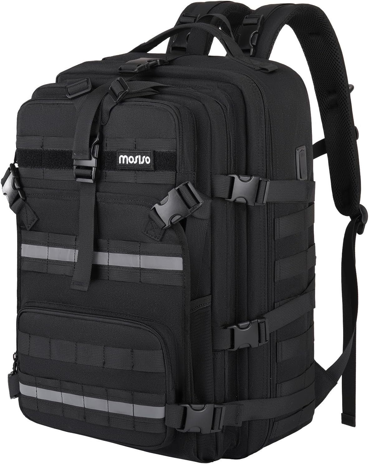 MOSISO Large Capacity Motorcycle Backpack for Men, Expandable Motorcycle Helmet Backpacks with USB Charging Port&Laptop Compartment, Tactical Backpack for Outdoor Cycling Riding Traveling, Black
