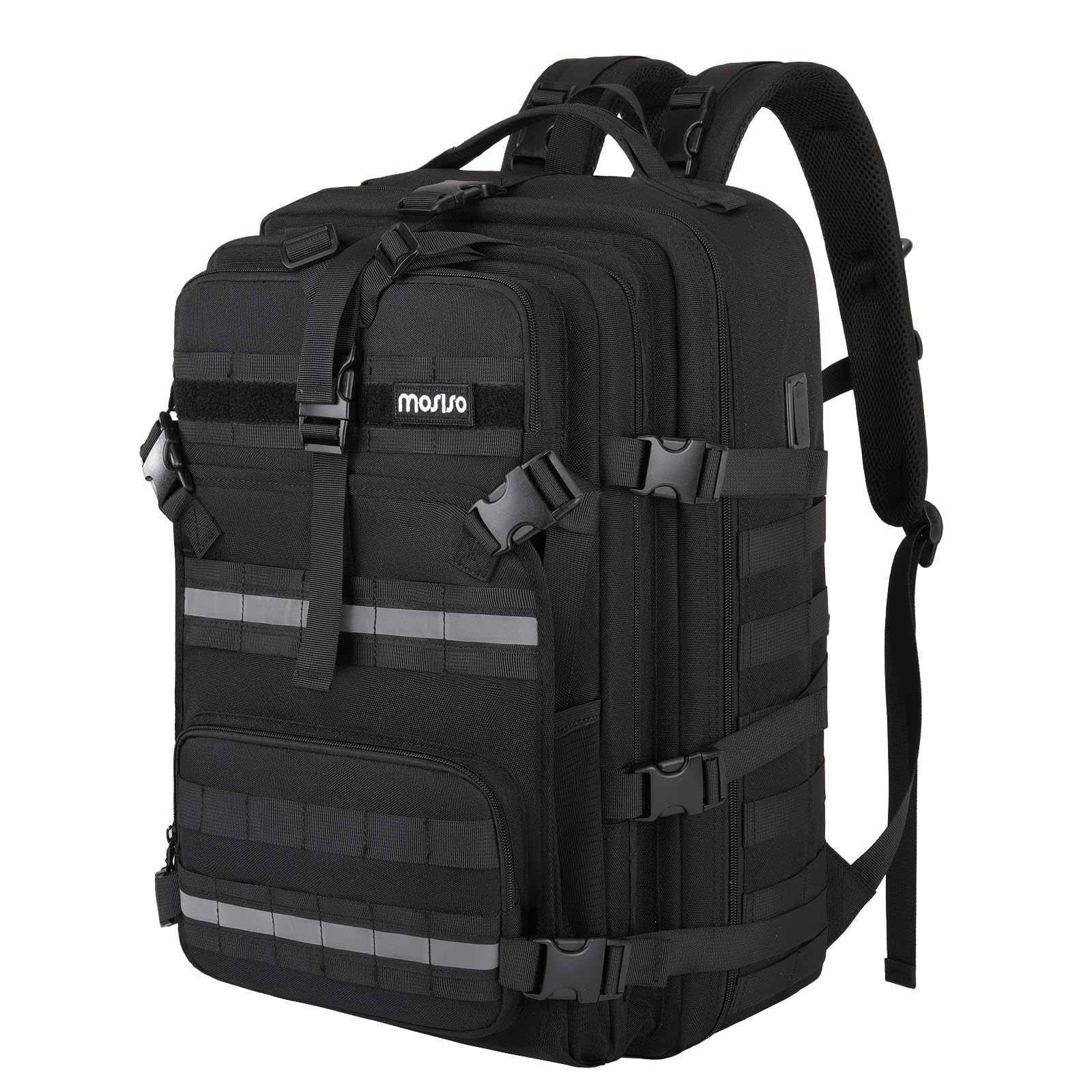 MOSISO Large Capacity Motorcycle Backpack for Men, Expandable Motorcycle Helmet Backpacks with USB Charging Port&Laptop Compartment, Tactical Backpack for Outdoor Cycling Riding Traveling, Black