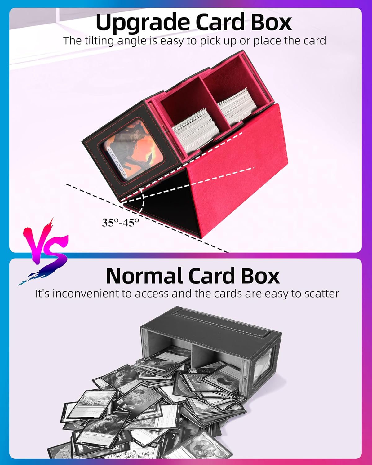 MTG Deck Box, MTG Commander Card Deck Box with Commander Display, Fits 250+ Single Sleeved, Double Card Storage Box with Dice Tray, Magnetic Card Storage Case for CCG TCG Sports Cards, Black Red