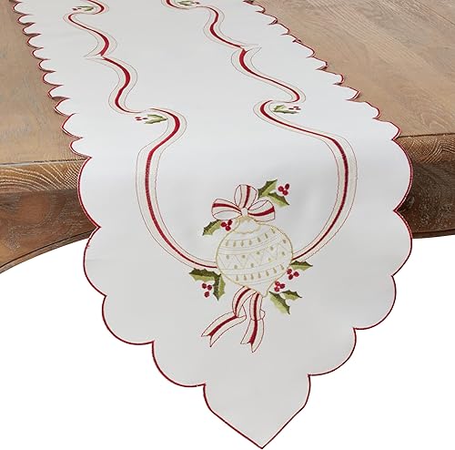 Miniatura 2 de SARO LIFESTYLE Holiday Ornamental Collection Camino de mesa navideño bordado, 15 x 90 pulgadas, marfil