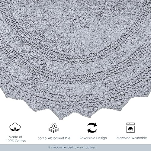 Miniatura 6 de RAJRANG Alfombra de baño de algodón, ovalada, gris claro, 24 x 17 pulgadas, paquete de 2 tapetes de baño reversibles de ganchillo para decoración