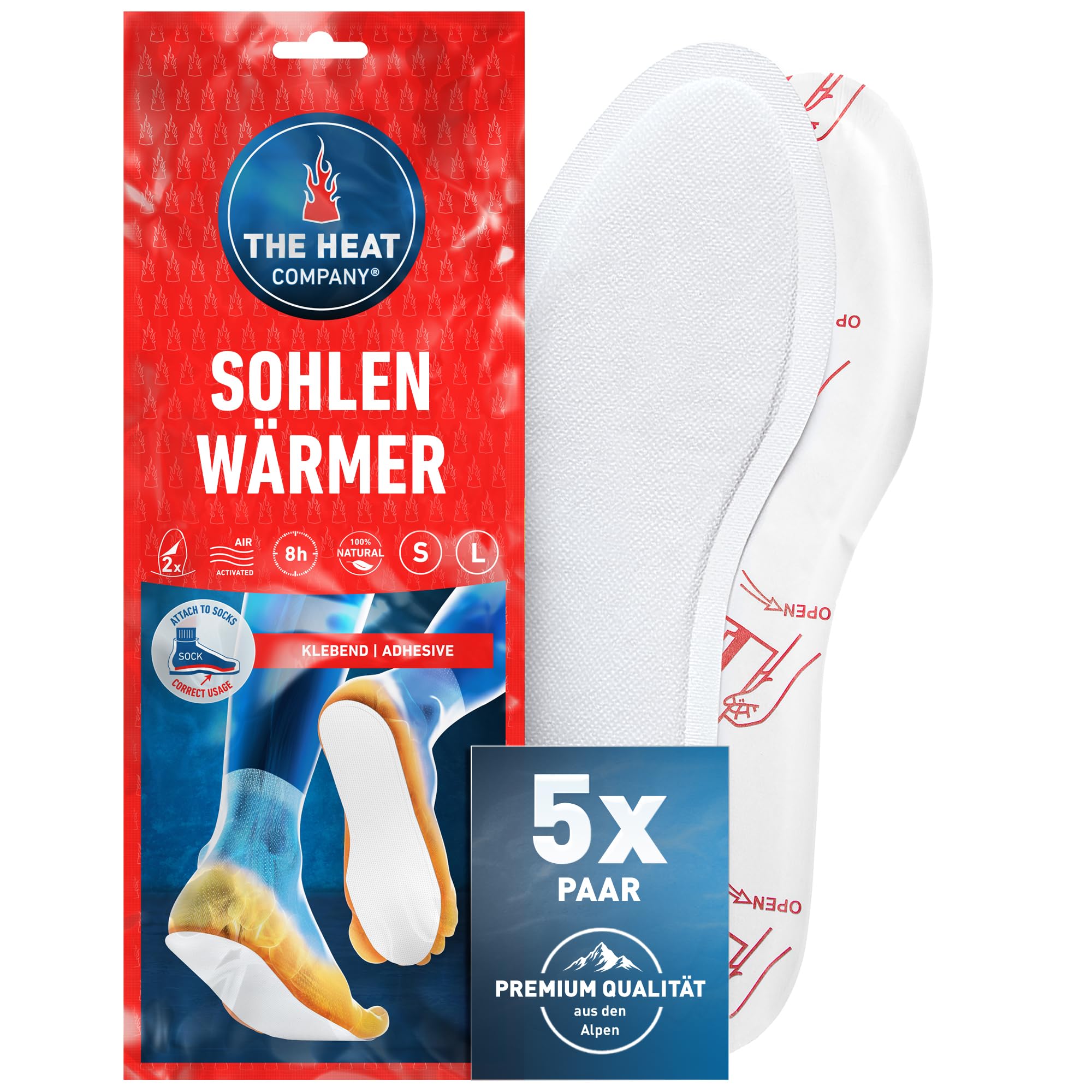 THE HEAT COMPANY Sohlenwärmer klebend - 5 oder 30 Paar - EXTRA WARM - Wärmesohlen - Fußwärmer - 8 Stunden warme Füße - sofort einsatzbereit - luftaktiviert - rein natürlich - Large, Small