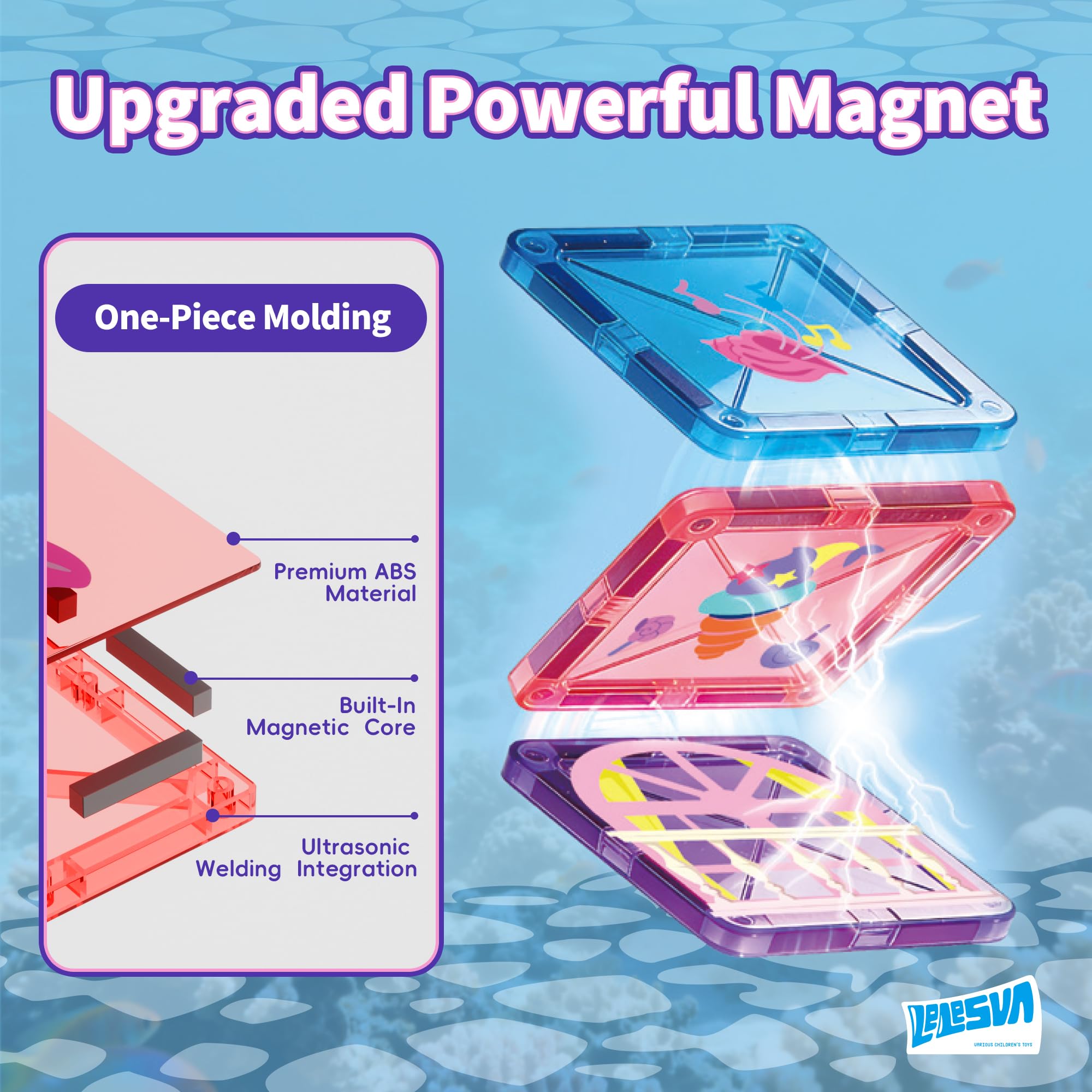 Set di Piastrelle Magnetiche Sirena, 51 PEZZI Giocattolo da Costruzione Magnetico per Ragazzi e Ragazze Regalo Età 3 4 5 6 7 Anni, Blocchi Magnetici Educativi STEM per Costruzioni Creative a Fine Apri