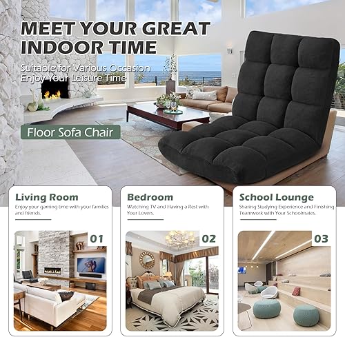 Miniatura 70 de Silla plegable para juegos de suelo de 14 posiciones, acolchada y ajustable, con algodón transpirable y terciopelo coral agradable a la piel para