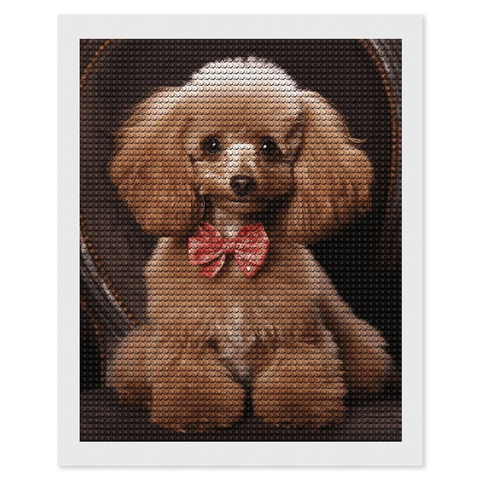 FodPand Poodle 5D Diamond Painting Kits for Adults Beginners Full Drill Round Diamond Dots Pictures Gem Art Supplies for Home Wall Room Decoration DIY Craft Set Gift 16x20