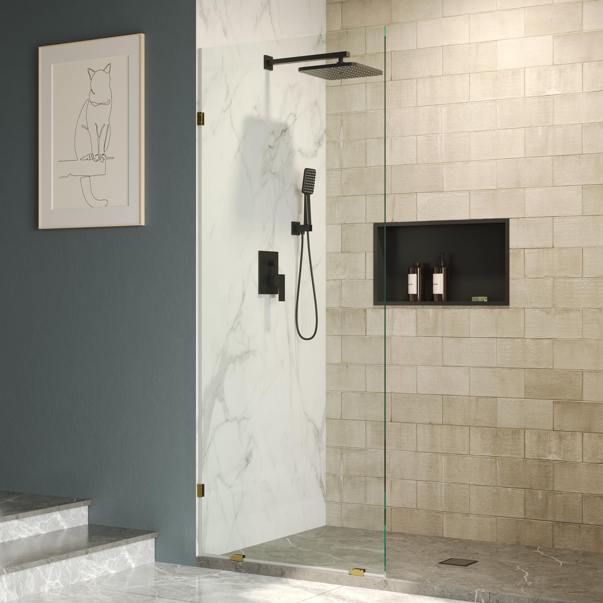 Bathroom Half Wall Shower With Glass