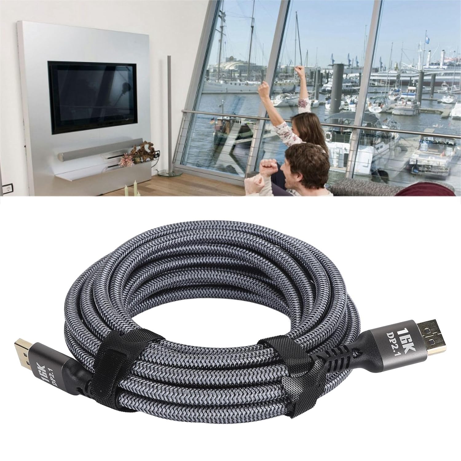 VINGVO 16.4ft DisplayPort 2.1 Cable, 16K At 30Hz 40Gbps Cable, Dynamic HDR VRR G Sync FreeSync with 32 Bit Sound 3D DSC, Ideal for Gaming Monitors & Graphics Cards