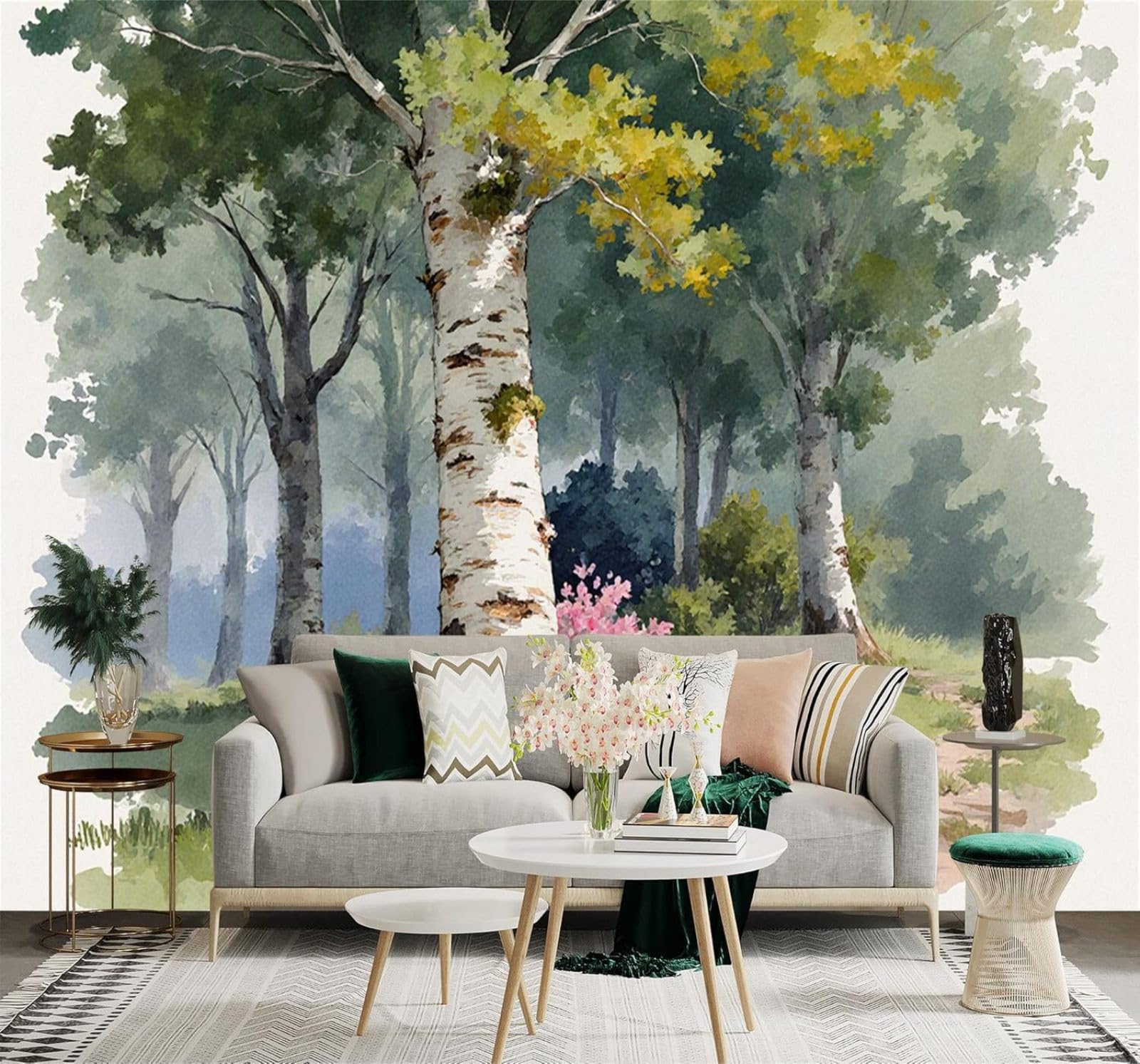 XLMING Fresh Woodland Wildflowers Mist Footpath 3D Wallpaper Premium Textured Silk Study Dining Living Room Bedroom Sofa TV Wall Easy Install-250cm×170cm