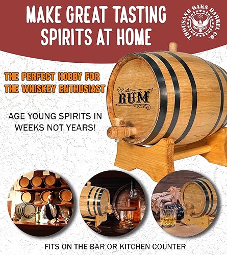 Miniatura 2 de Barril de roble de 20 litros para el envejecimiento de whisky con soporte, moño y grifo (5 galones), cócteles de edad, bourbon, tequila, cerveza,