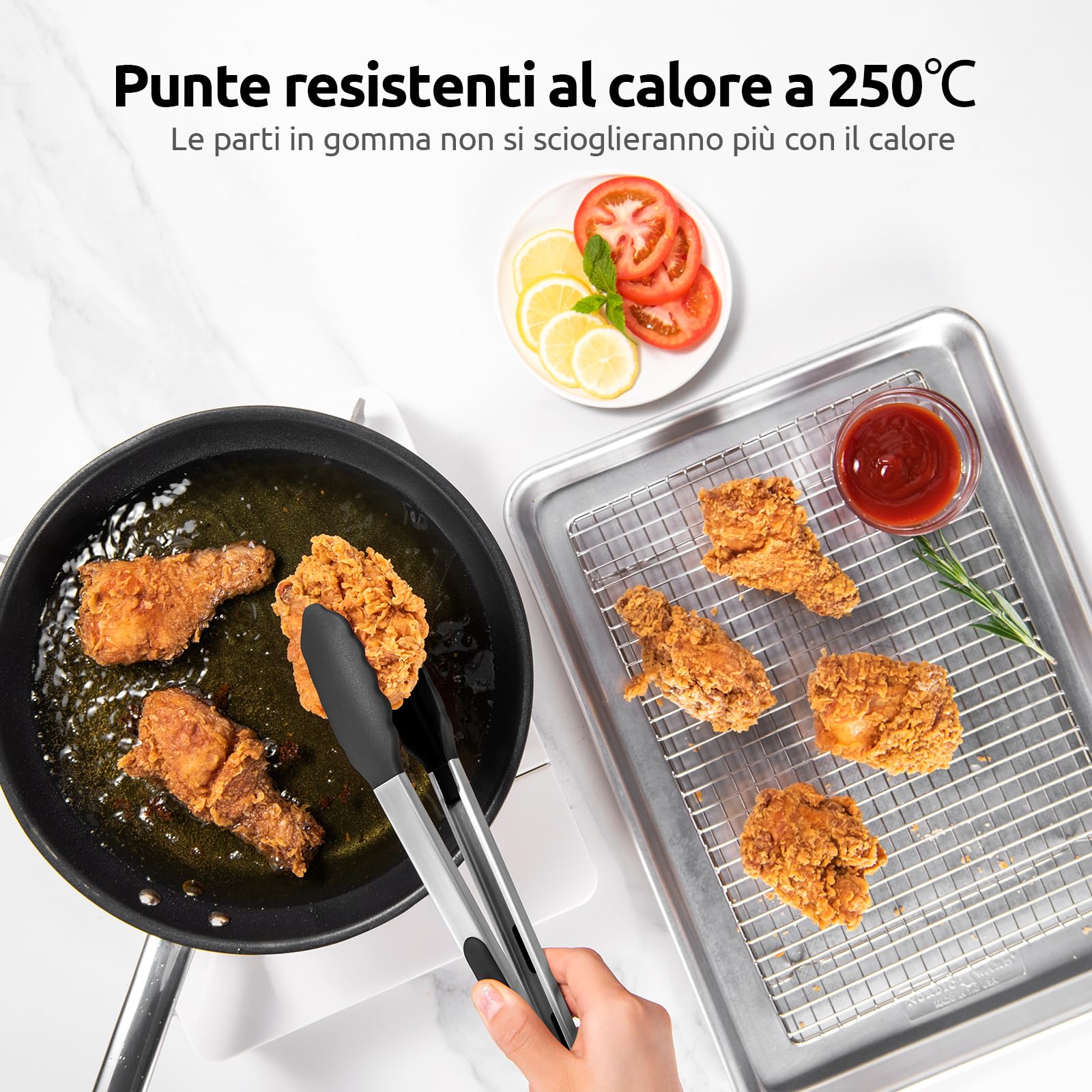 U-Taste Set di 3 Pinze Cucina, Pinze da Cucina in Acciaio Inossidabile 18cm, 23cm e 30cm con Spazzole in Silicone Antiaderente e Resistente al Calore 250°C per Uso Alimentare.(Nero)