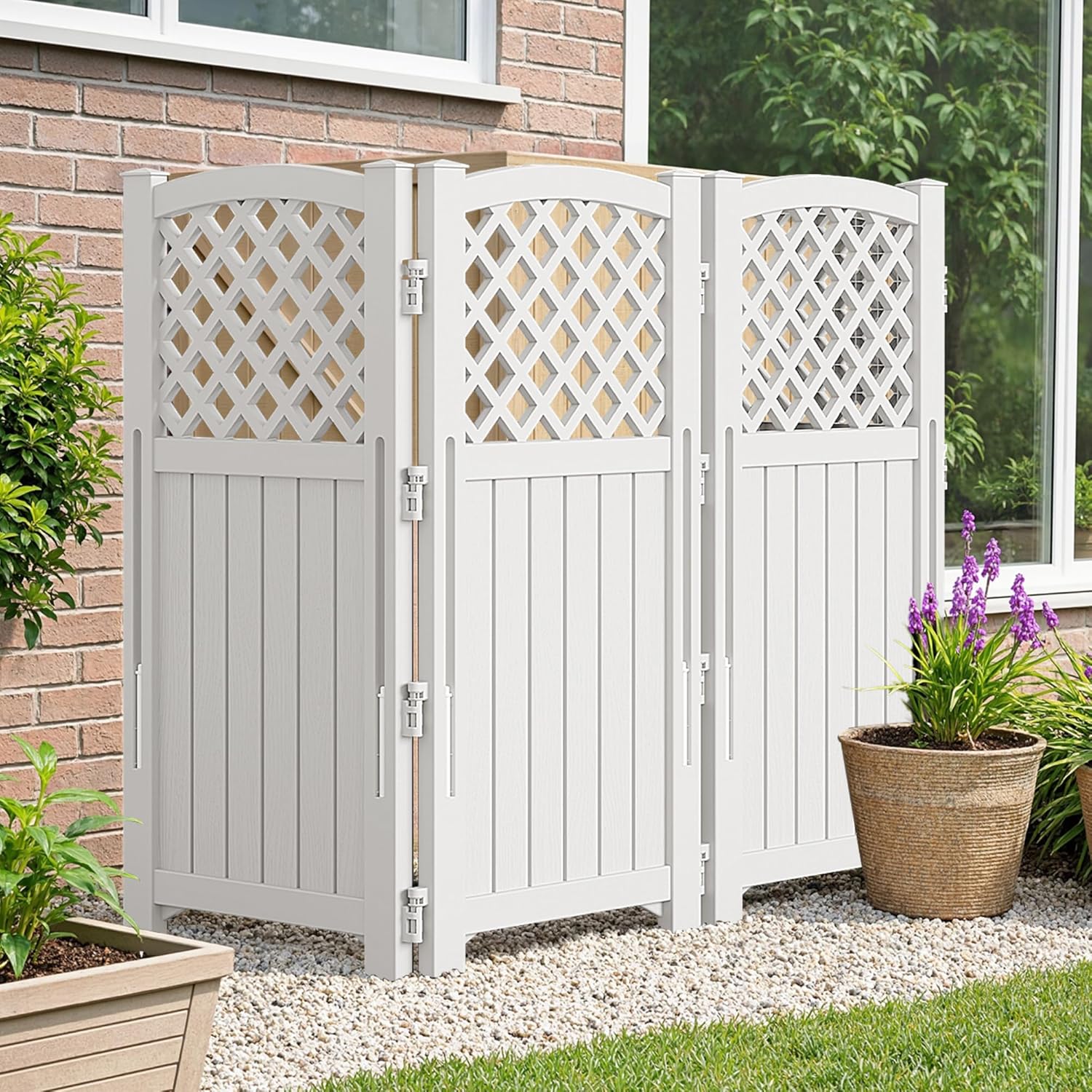 Flamaker Outdoor Privacy Fence Screen Lattice Mesh Outside Screen Enclosure Balcony Panels Wall Air Conditioner Fence Trash Can Pool Equipment Enclosure for Yard Patio Backyard, Off-White