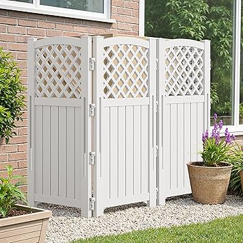 Flamaker Outdoor Privacy Fence Screen Lattice Mesh Outside Screen Enclosure Balcony Panels Wall Air Conditioner Fence Trash Can Pool Equipment Enclosure for Yard Patio Backyard, Off-White