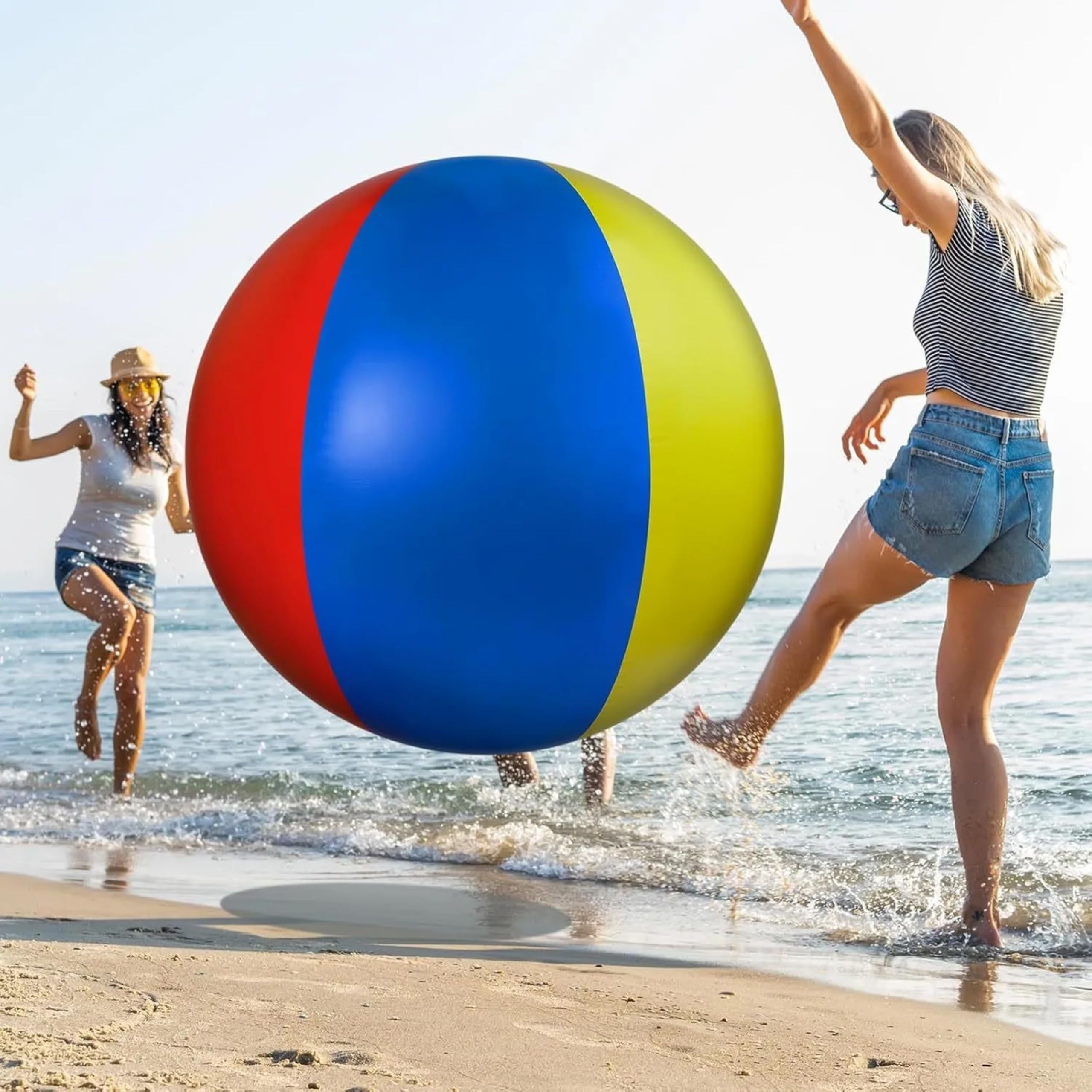 Palla gonfiabile gigante, pallone da spiaggia gonfiabile gigante, palline da gioco in morbido PVC per divertimento in famiglia all'aperto, rosso/giallo/blu, 100 cm/39, 37 pollici.