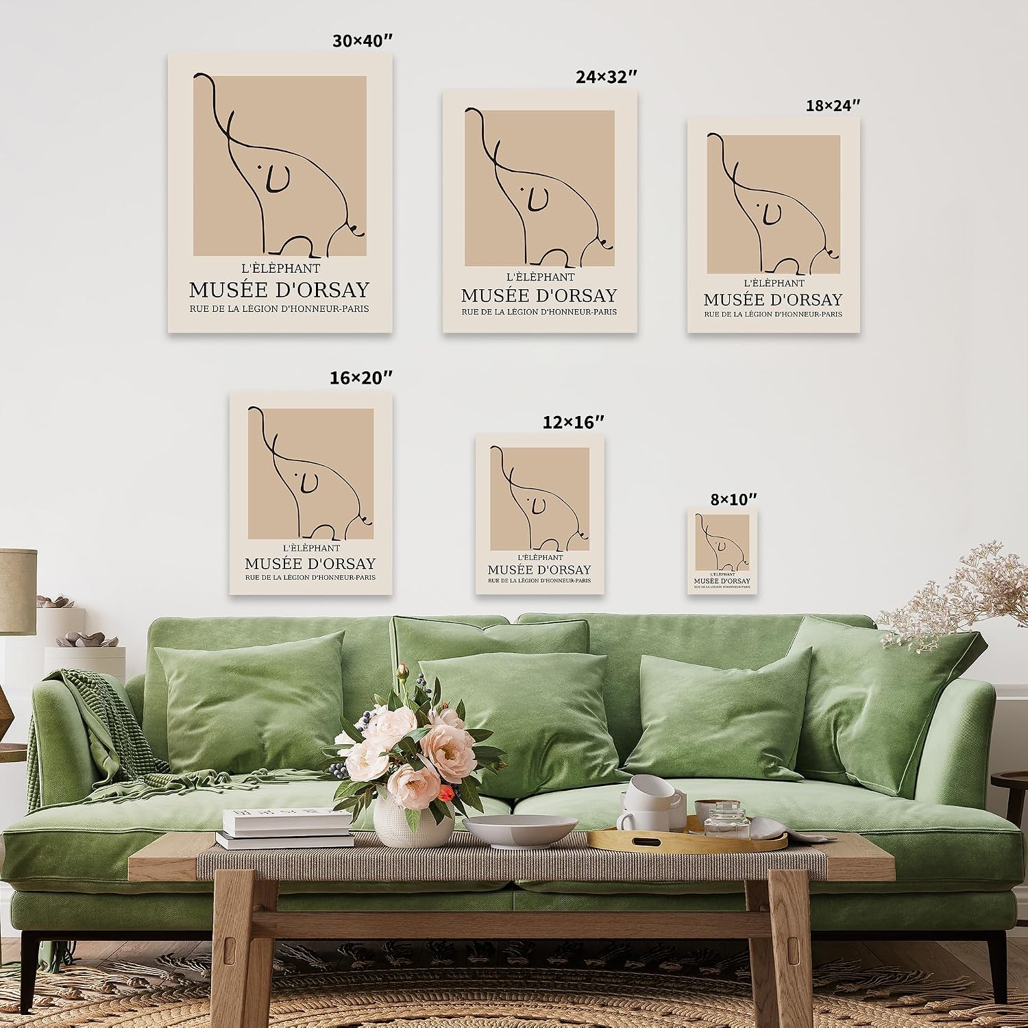 Poster Master Canvas - Retro Elephant Print - Line Drawing Art - Sketch Wall Art - Gift for Boys & Girls - Cute Wall Decor for Bedroom, Kid's Room or Nursery - 8x10 STRETCHED Canvas