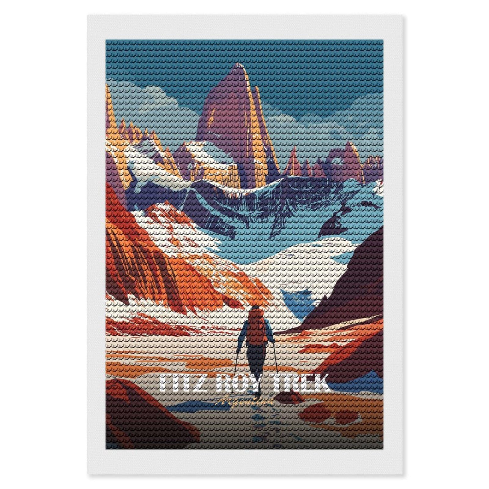 Junmoney Fitz Roy Trek, Argentina DIY Diamond Art Canvas Kit 8"x12", for Adults, Decorate Your Room, Gift Idea, Modern Decor, Finish and Display
