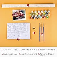 Vista 2 de TUMOVO Pintura de Loto Rosa por Números, Pintura de Flores Retro por Números, Kit de Pintura al Óleo de Loto Abstracto Colorido, Pintura Acrílica