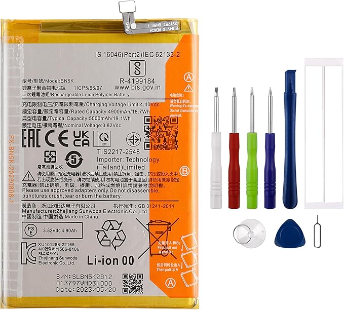 Batería BN5K compatible con Xiaomi Redmi 12C 4900 mAh batería de repuesto con juego de herramientas