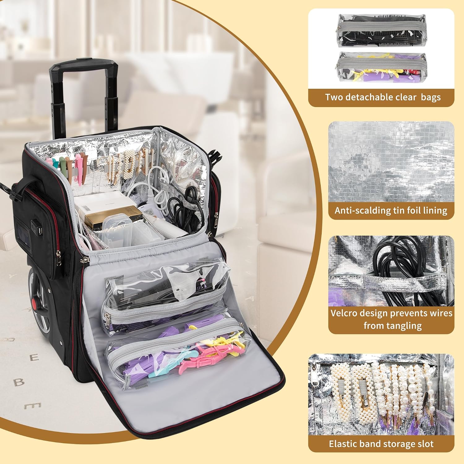 OCHEAL Rolling Makeup Train Case,with 7 Pcs Clear Makeup Bags, 18" Carry On Travel Cosmetic Organizer Suitcase,Extra Large Storage Trolley Makeup Case On Wheels for Hairstylist Cosmetology Artist