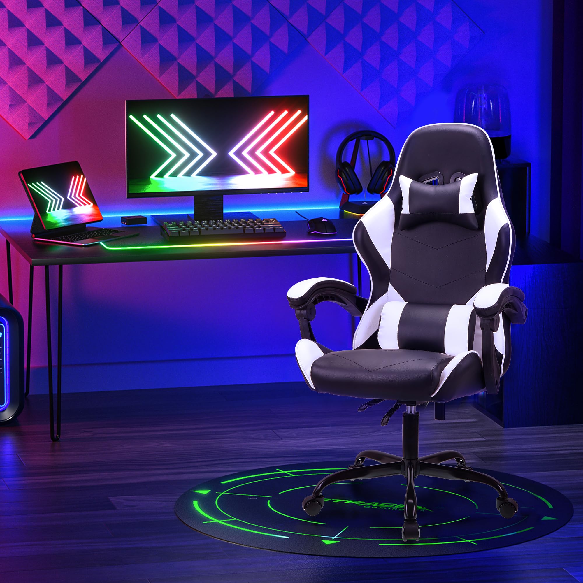 Sedia Gaming T-THREE - Ergonomica, Regolabile, Per Ufficio E Casa - Supporto Lombare E Poggiatesta - Fino A 150 Kg
