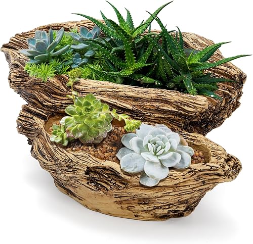 Miniatura 7 de Maceta artificial de madera flotante, maceta de resina para suculentas, pila de madera de imitación, maceta porosa de árbol bonsái, contenedor
