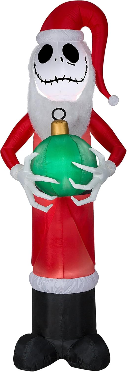 Gemmy 8' Airblown Mixed Media Jack Skellington as Santa w/Fuzzy Beard