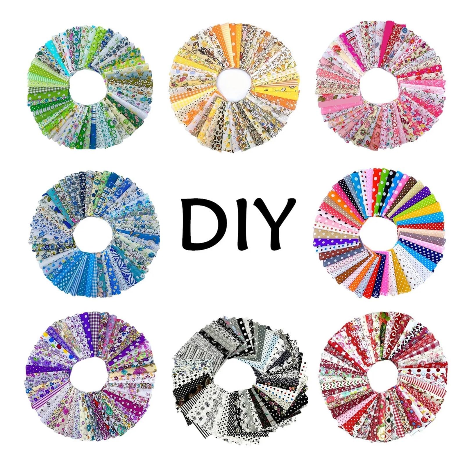 Patchwork Stoffe 50 Stück Packung quadratischer mehrfarbig bedruckter Baumwollstoff for Nähen von Quilt-Stoffen