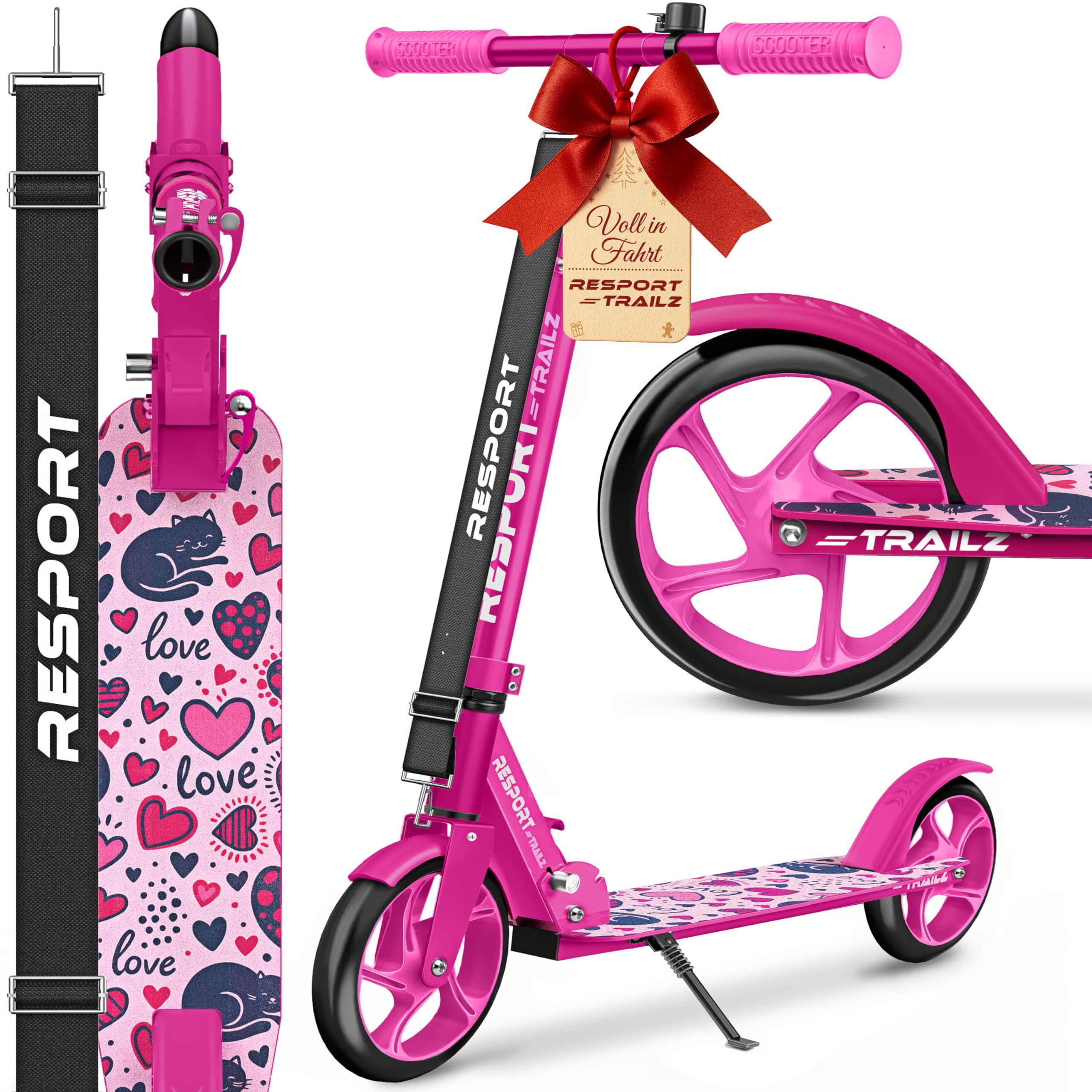 RE:SPORT® Cityroller für Kinder & Erwachsene mit Klingel & Tragegurt | Tretroller Scooter höhenverstellbar & klappbar bis 100 kg | Kinderroller große Räder Kickscooter Kickroller