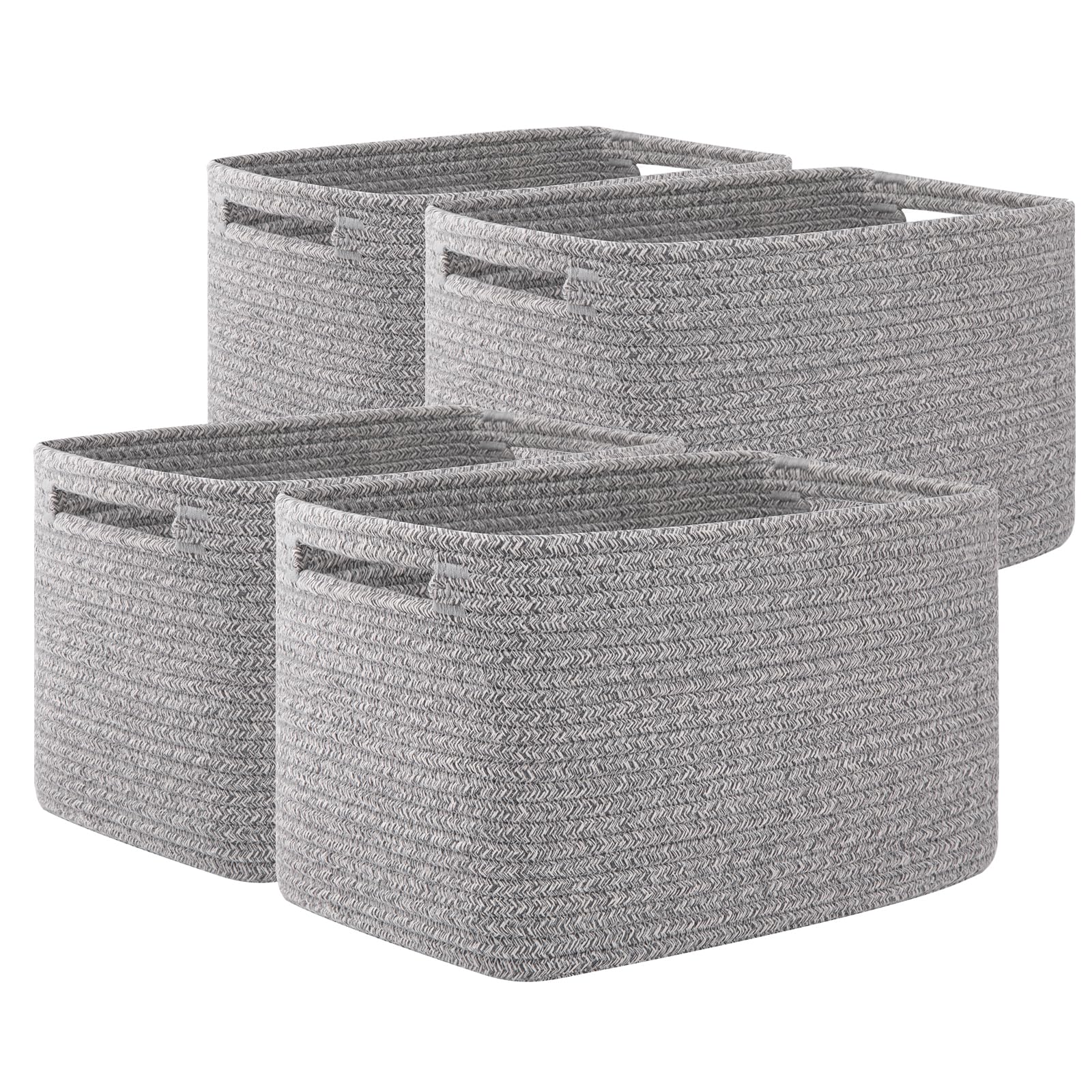 OIAHOMY 4 Pack Storage Baskets for Organizing, Cube Storage Bins for Shelves, Rectangle Storage Baskets With Handles, Woven Baskets for Storage, 12.7''Lx9''Wx7.8''H, Grey