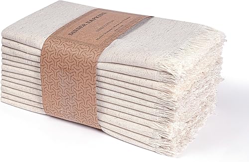 Miniatura 202 de Servilletas de lino y algodón de 18 x 18 pulgadas natural con vainica, servilletas de boda, servilletas de cóctel, servilletas de tela, servilletas