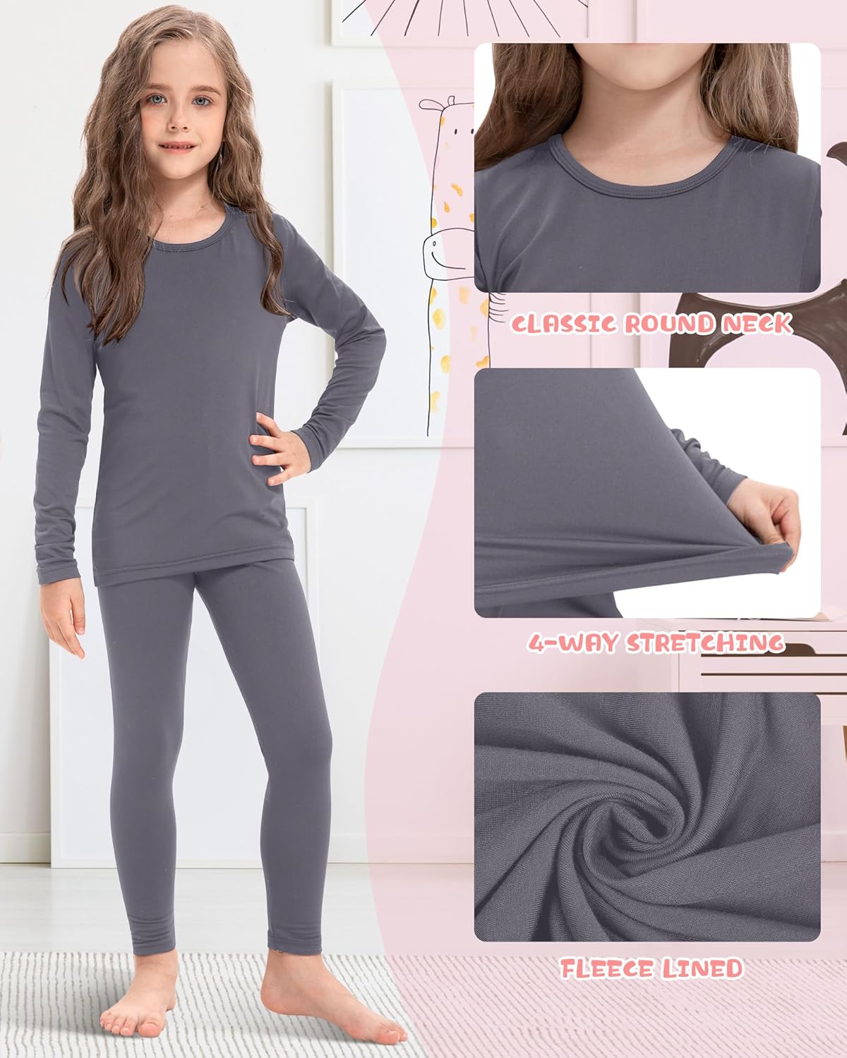 Silkfly 2 Pack Girls Thermal Underwear Set Fleece Lined Thermals Top and Bottom Base Layer for Girls Winter - Image 3