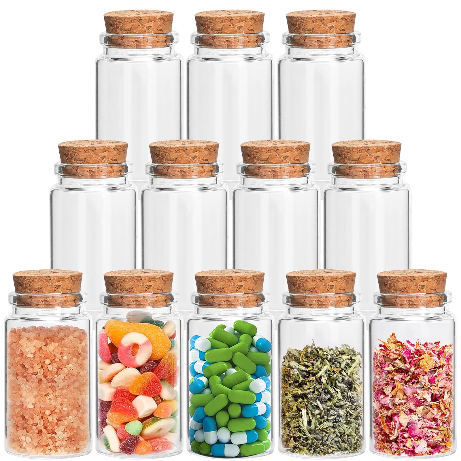 Acetiti 12 Pcs 100ml Mini Glass Bottles, Small Glass Jars with Cork Stoppers Lids, Empty Spell Jars Miniature Potion Bottles Message Wishing Bottle for Wedding Party Favours DIY Crafts Decoration