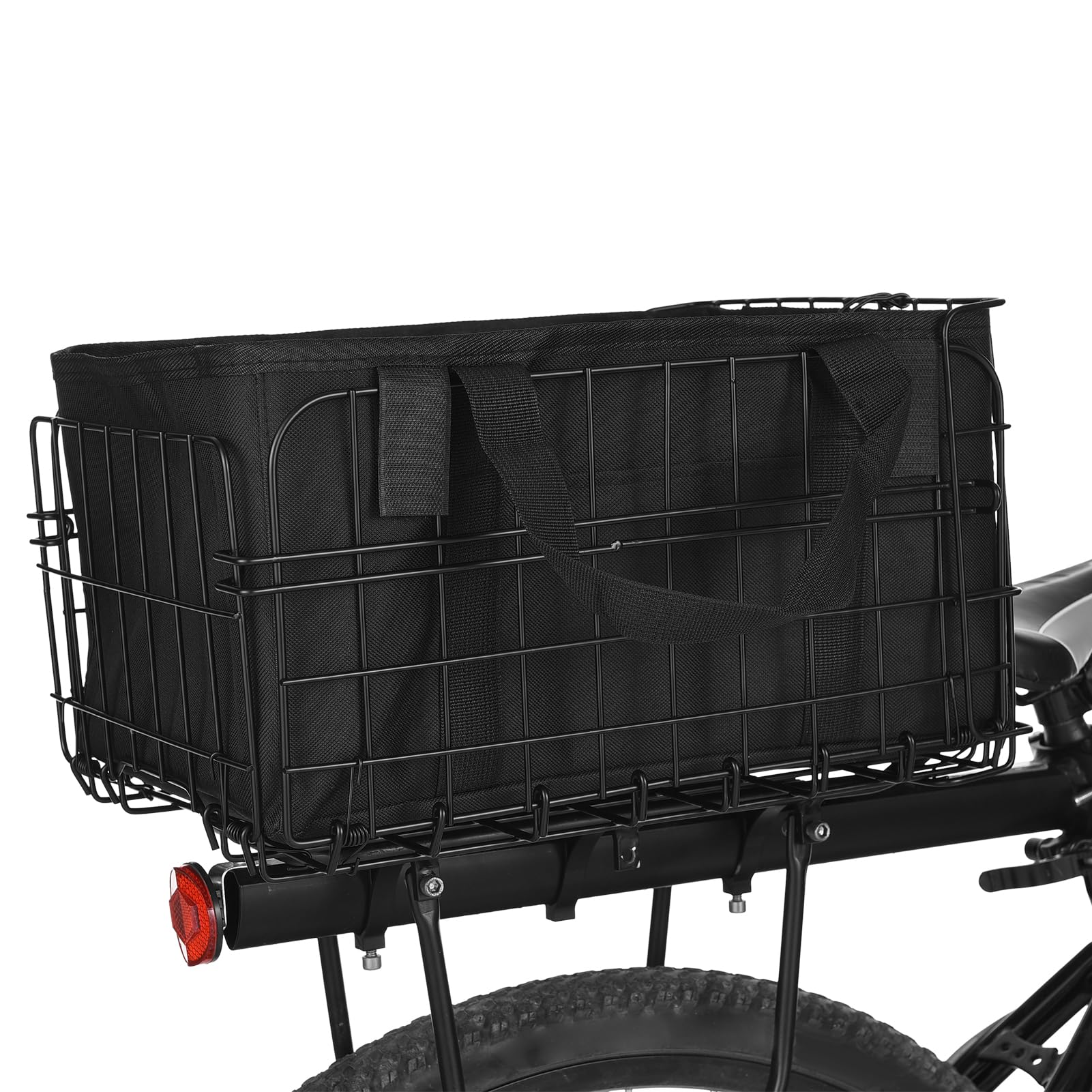 Cesta de Bicicleta Trasera Plegable Aomiun 60L con Bolsa de Revestimiento Extraíble Cubierta de Lluvia Bolso Red para Llevar Perros Mascotas Frutas Supermercado