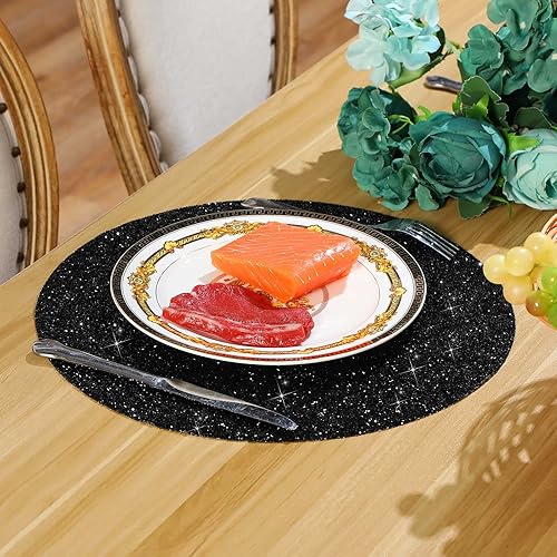 Miniatura 7 de 2 manteles individuales redondos con diamantes de imitación de 15 pulgadas, manteles individuales decorativos para cocina, banquetes de boda