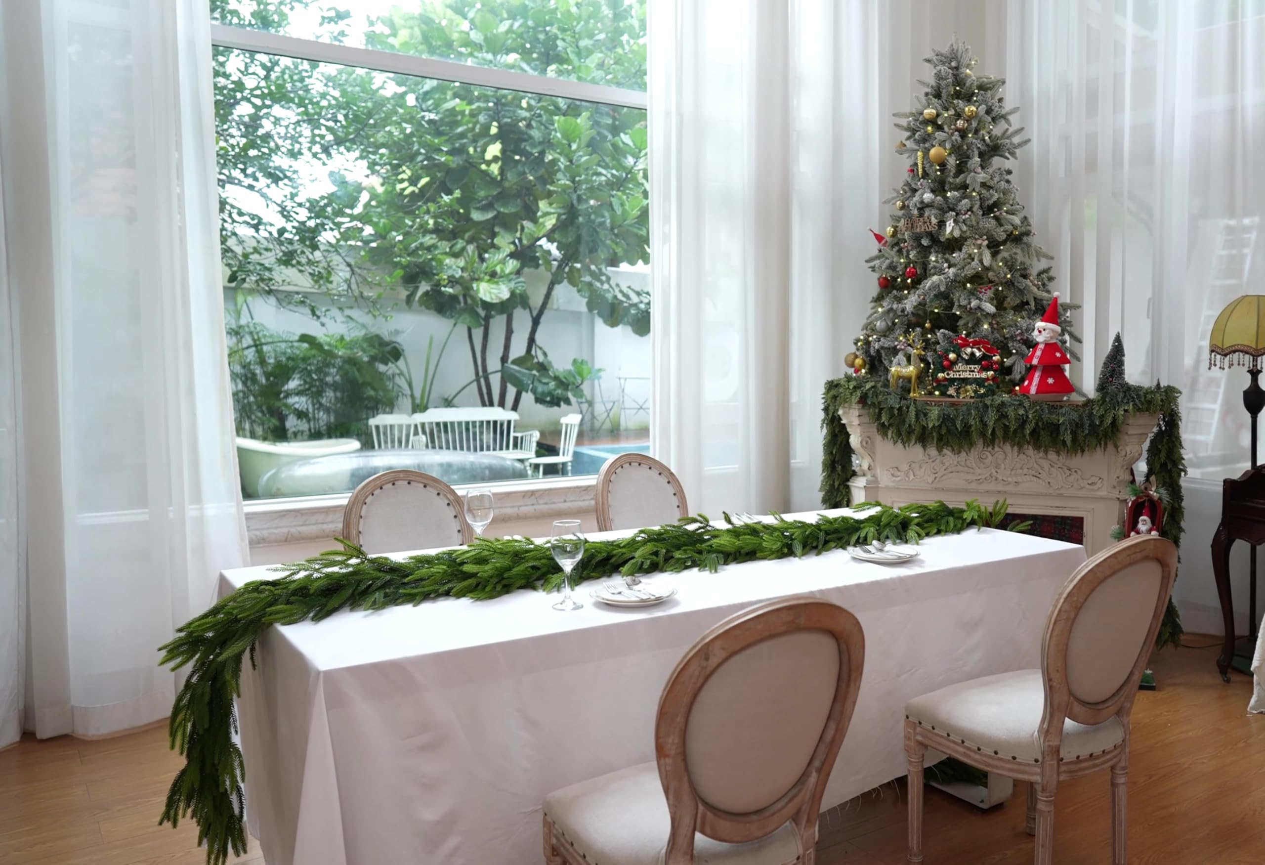 2 Pcs 6 Ft Christmas Garland Real Touch Norfolk Pine Garland Christmas Decorations Faux Realistic Winter Pine Garlands for Mantle, Table, Stairs, Doorframe, Fireplace Indoor Outdoor Holiday Xmas Decor