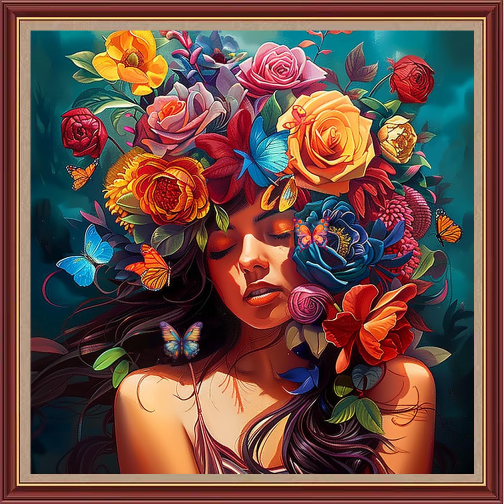 Dooxvey Cross Stitch Kits for Adults Beginners,Full Range of Cross-Stitch Stamped Kits Needlepoint Kits for Beginners Embroidery Kits 11CT Cross Stitch Patterns-Colorful Flower Girl 18x18 inch