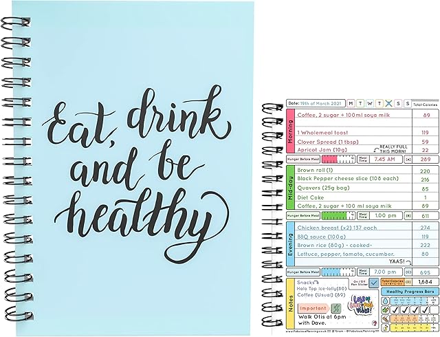 Calorie Counting Food Diet Diary Log Planner A5 Wired Bound Journal Weight Loss Wellness Fruit Health 7 Week Duration Blue with Stickers[48] 2022