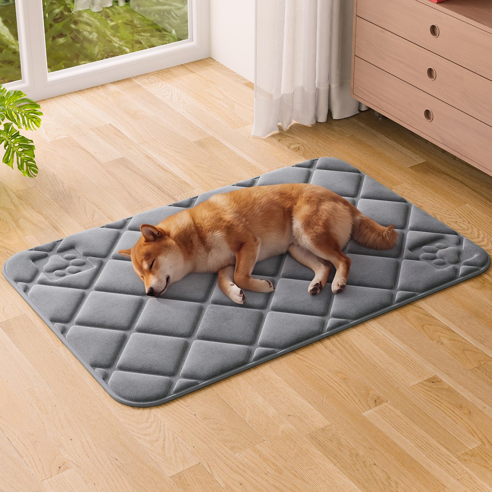 Muecleao Washable Memory Foam Dog Bed Mat, Plush Crate Pad, Grey, 50x80cm