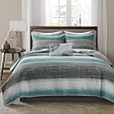 Essentials Saben Cozy Bed in A Bag Reversible Quilt with Complete Cotton Sheet Set-Geometric Design All Season Cover, Decorative Pillow, King(104