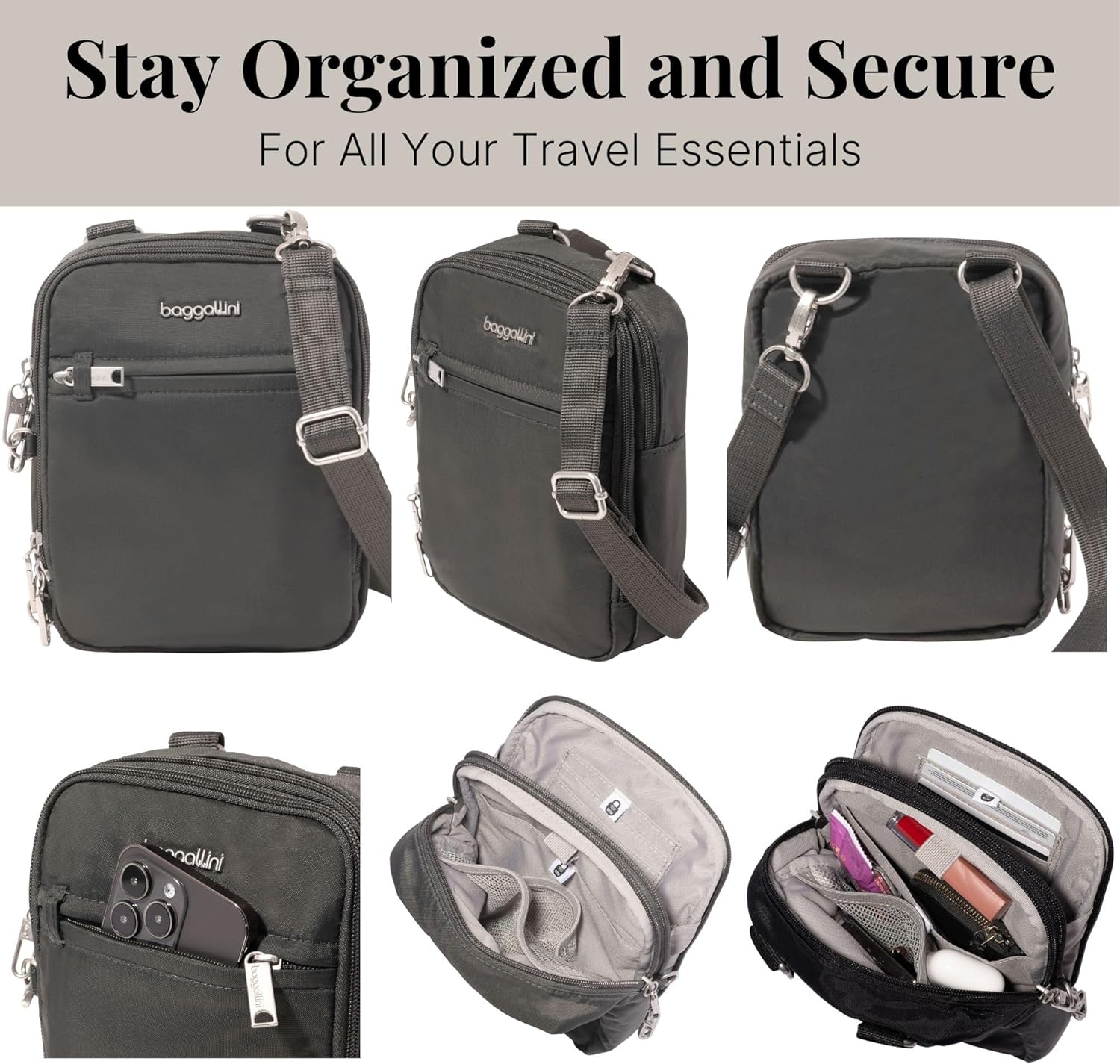 Baggallini Securtex® Anti-theft Mini Everything Crossbody Bag, 6.3"x8.25" Rfid, Locking Zippers & Cut-resistant Strap - Image 5