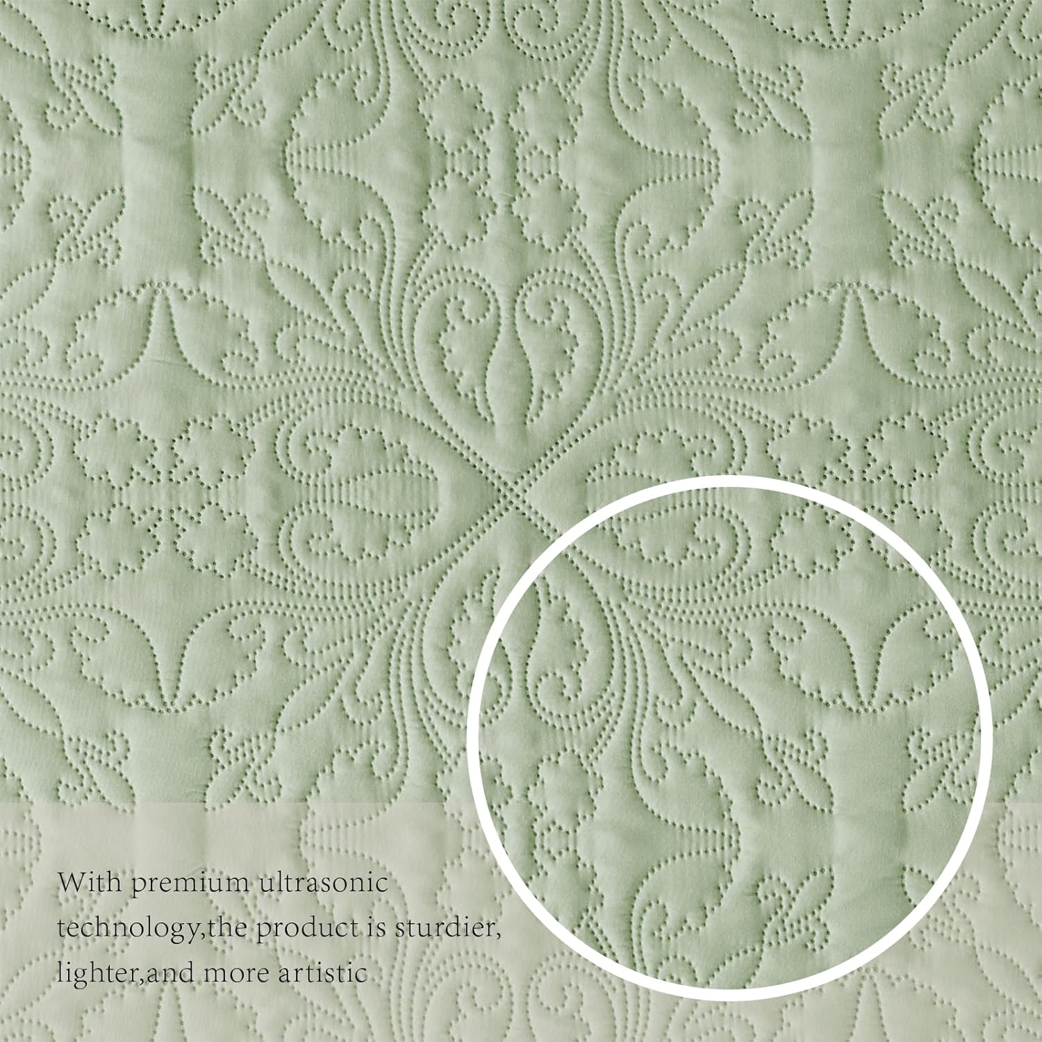 akkialla Sage Green Full/Queen Quilt Set, Lightweight Baroque Pattern Bedspread for All Seasons, Soft Microfiber Coverletfor Home, Dorm, Apartment (1 Quilt, 2 Pillow Shams) - Image 6