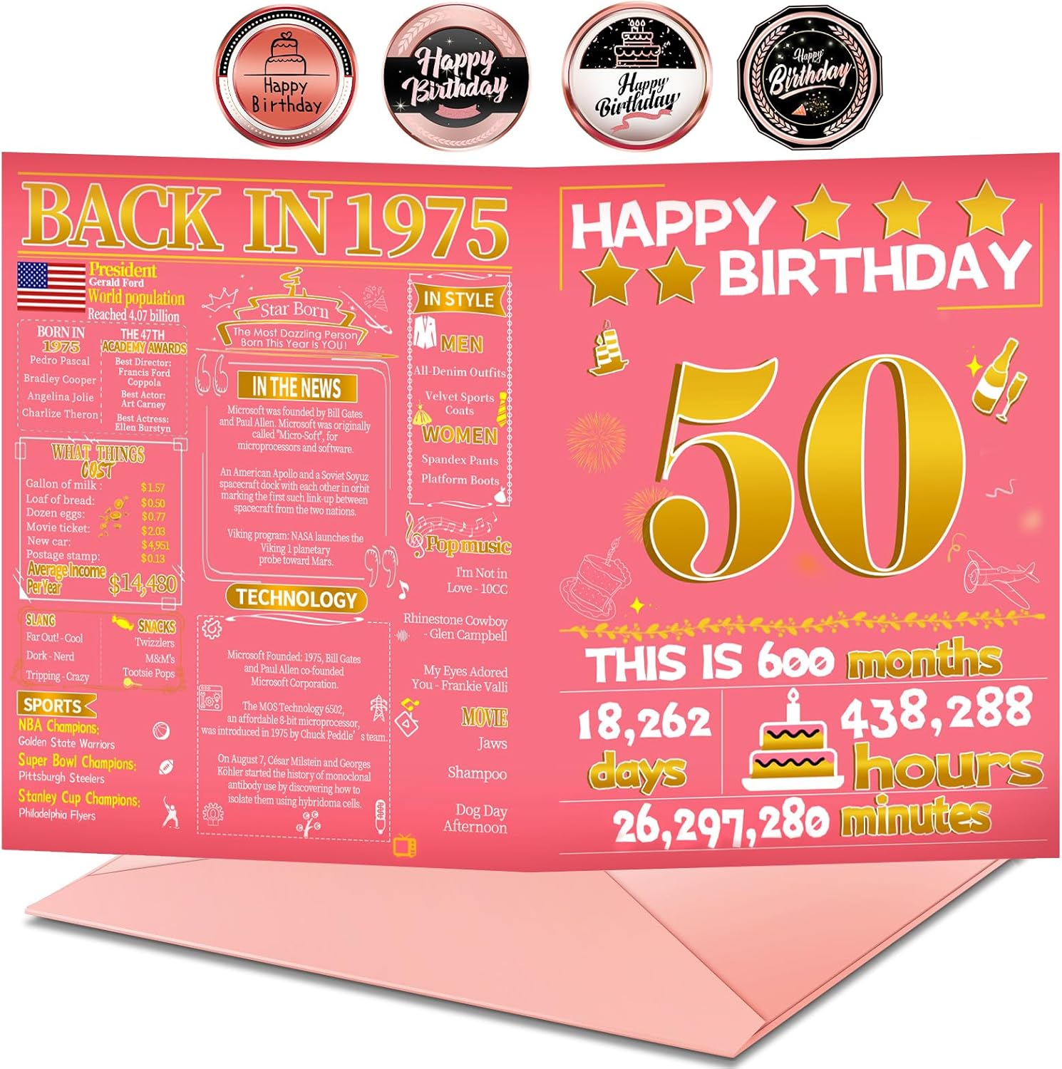 Joycard 50th Birthday Card with Envelope, 50th Birthday Decorations for Women, 50 Year Old Birthday Gifts for Mother, Happy Birthday Cards for 50 Year Old Wife, Back in 1975 Joycard 50th Birthday Card with Envelope, 50th Birthday Decorations for Women, 50 Year Old Birthday Gifts for Mother, Happy Birthday Cards for 50 Year Old Wife, Back in 1975