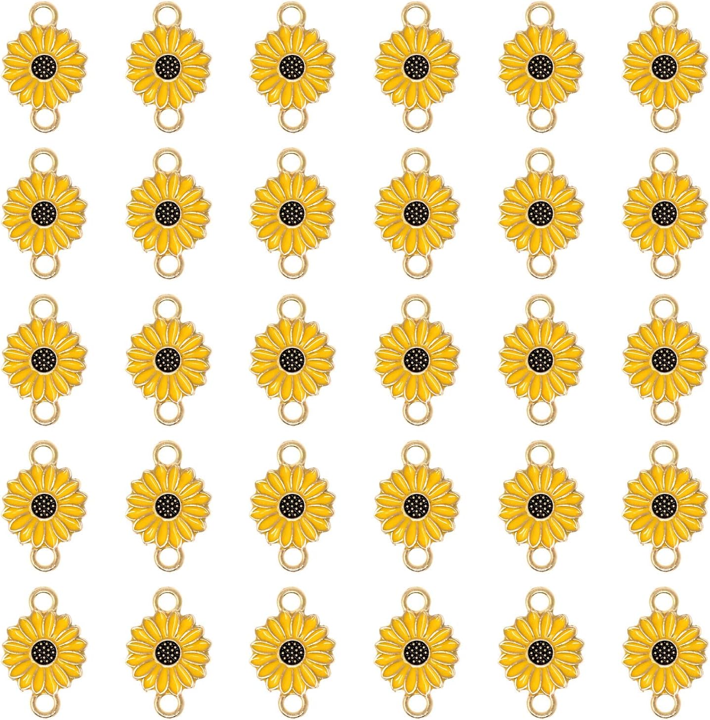 Honbay 30PCS Enamel Sunflower Charm Connectors Double Loops Flower Charms Pendant for Earring Necklace Bracelet Keychain Jewelry Craft Making - Image 3