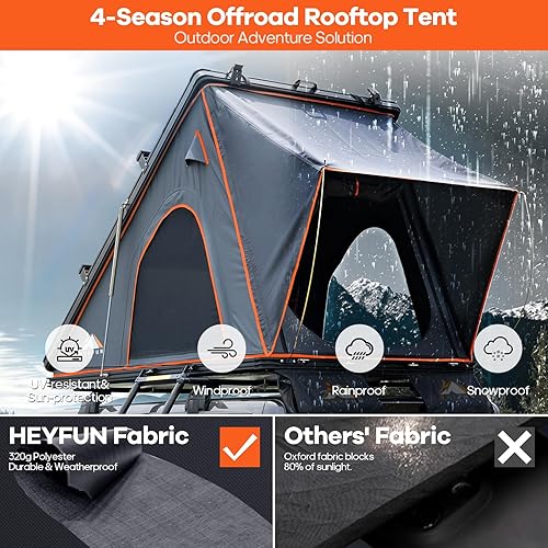 Miniatura 5 de Explorer Pro Rooftop Tent Hard Shell with USB Outlet, Side Awning, Replaceable Netting Curtain&Luggage Racks for 4 Season Camping, Aluminum Pop Up