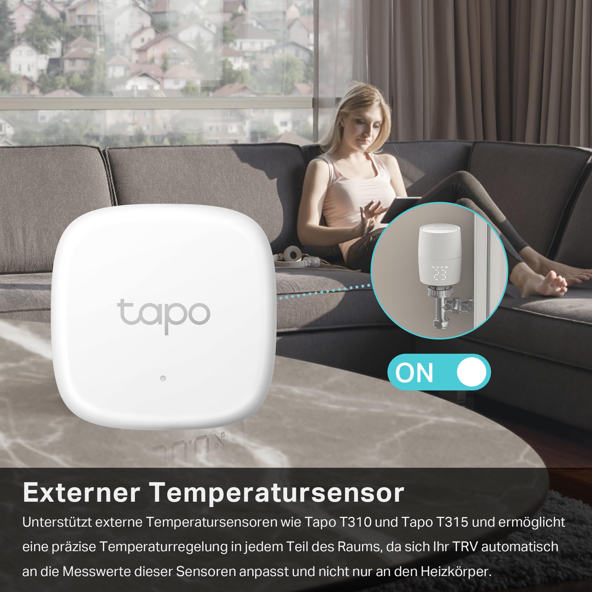 Bündel von TP-Link Kasa Smartes Heizkörperthermostat KE100 KIT + TP-Link Tapo T310 Smart Temperatur & Luftfeuchtigkeitsmonitor