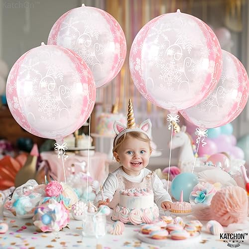 Vista 6 de KatchOn, Globos enormes de copo de nieve rosa de 22 pulgadas, paquete de 6, globos de copo de nieve de mylar, decoraciones de copo de nieve rosa